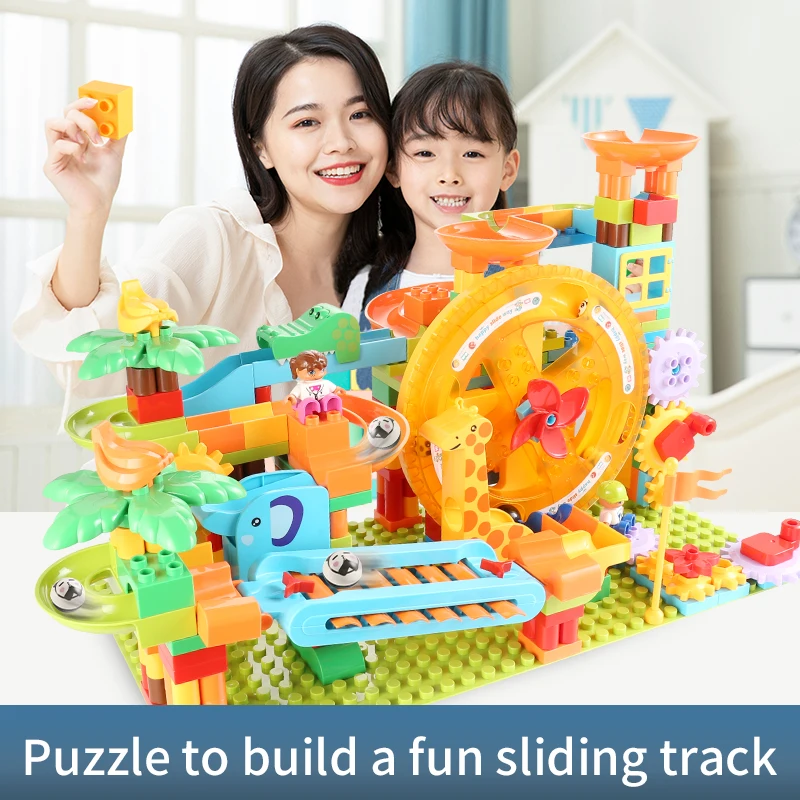 Grande mesa giratória Piano Slide Marble Run Building Blocks Set, tijolos de tamanho grande, brinquedos infantis, 283pcs