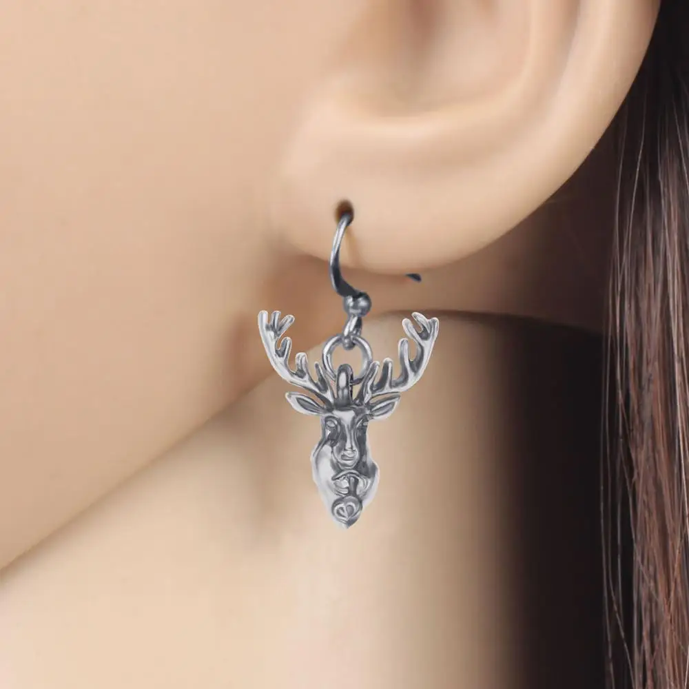 Bonsny Alloy Antique Sliver Plated Moose Elk Earrings Cute Animal Dangle Drop Jewelry For Women Girls Kid Fashion Gift Accessory