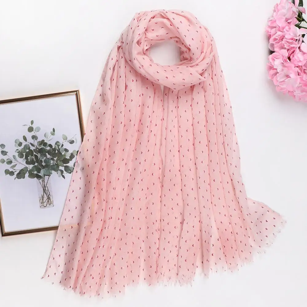 2019 Fashion Sweet Heart Print Scarves Shawls Long Soft Viscose Heart Shape Pattern Scarf Foulard Hijab Wrap 10pcs/LOT Wholesale