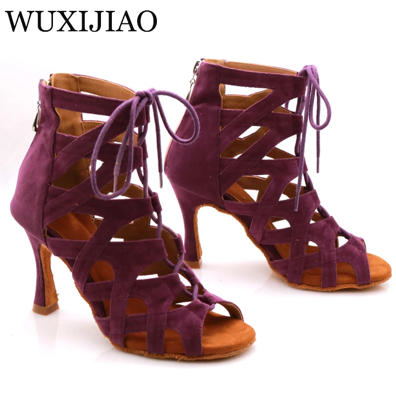 WUXIJIAO brand fashion ballroom dance Latin tango shoes ladies soft bottom high heels women bandage Latin dance shoes 9CM