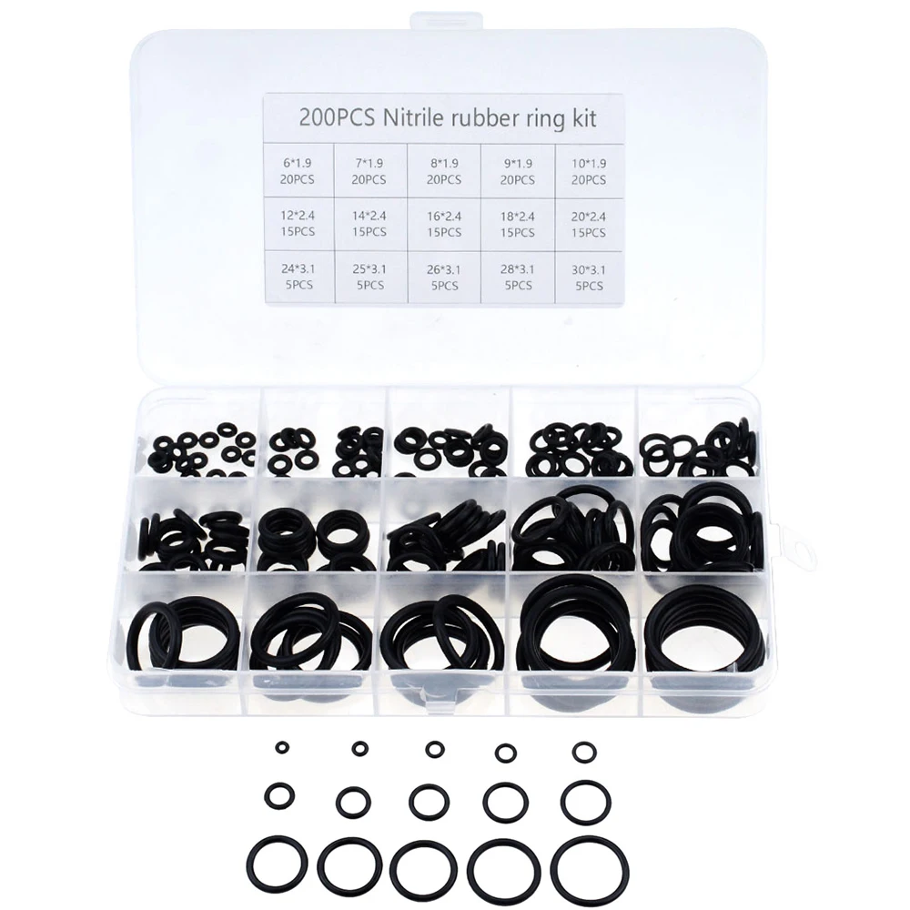 

200PCS/Box O Ring Set Rubber O-Rings Washer Gasket Sealing O Ring Kit Assortment Rubber Ring 15 Size