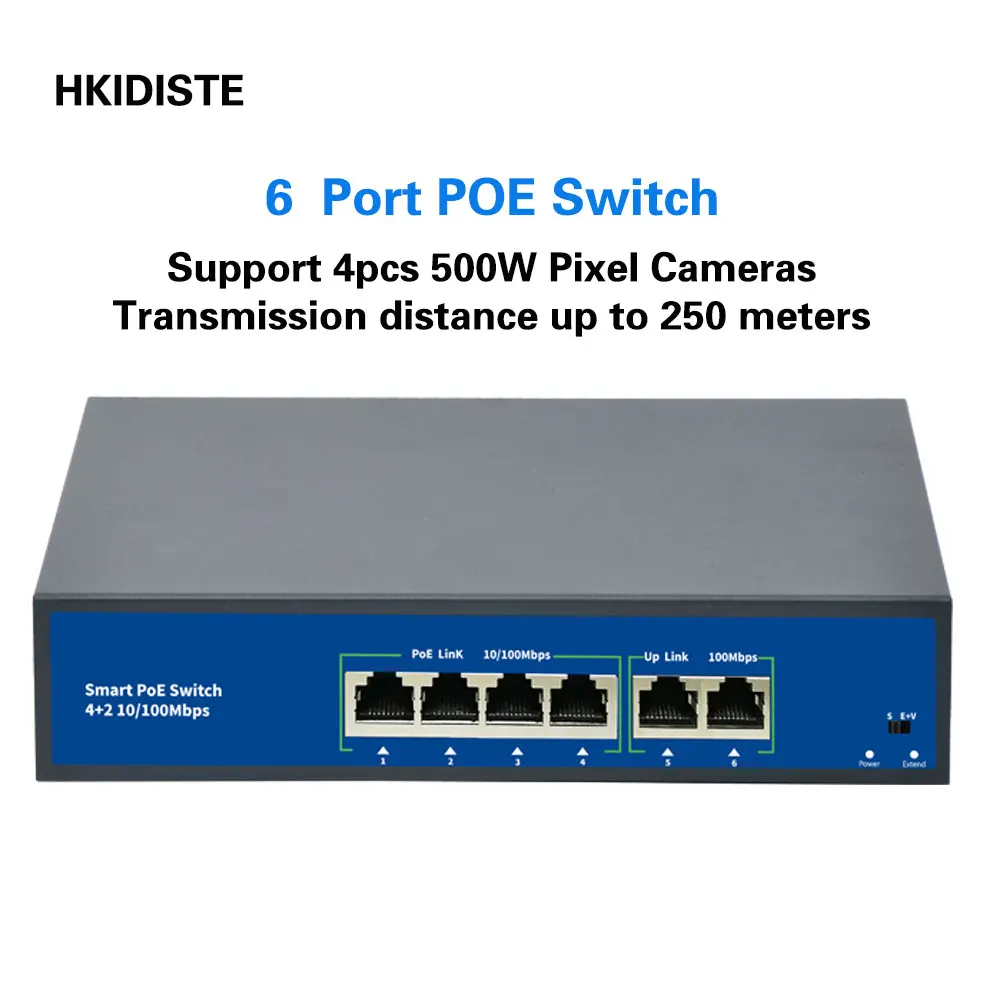 

48V POE Switch 100Mbps Ethernet Network Switch 4 Ports PoE Switcher Standard RJ45 Injector for IP Camera/Wireless AP/CCTV