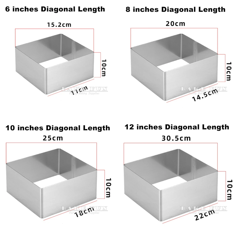 10cm Height 6 8 10 12 inches Diagonal Length Square Shape 304 Stainless Steel Mousse Ring Thickened Cake Molds Baking Supplies