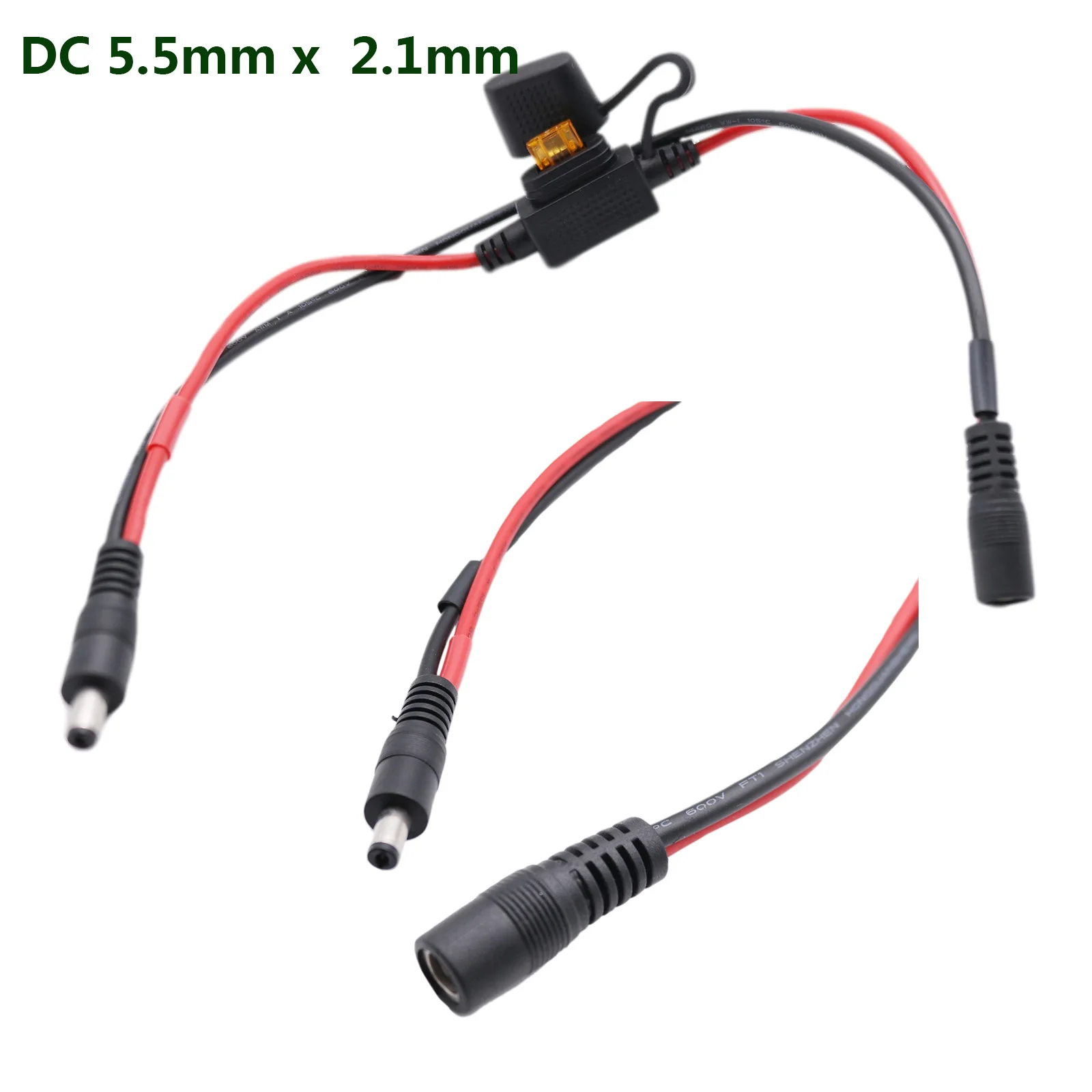 CCTV DC 5.5mm x 2.1mm Male to Female Power Cable with 5A Fuse for LED Strip Surveillance Camera Security Equipment 40cm 14AWG