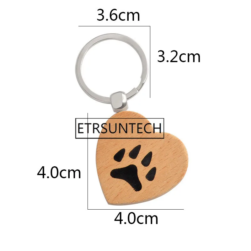 120pcs Heart Paw Keychain Dog Cat Claw Footprint Key Chains Wooden Keyring for Pet Lovers Animal Jewelry Gift