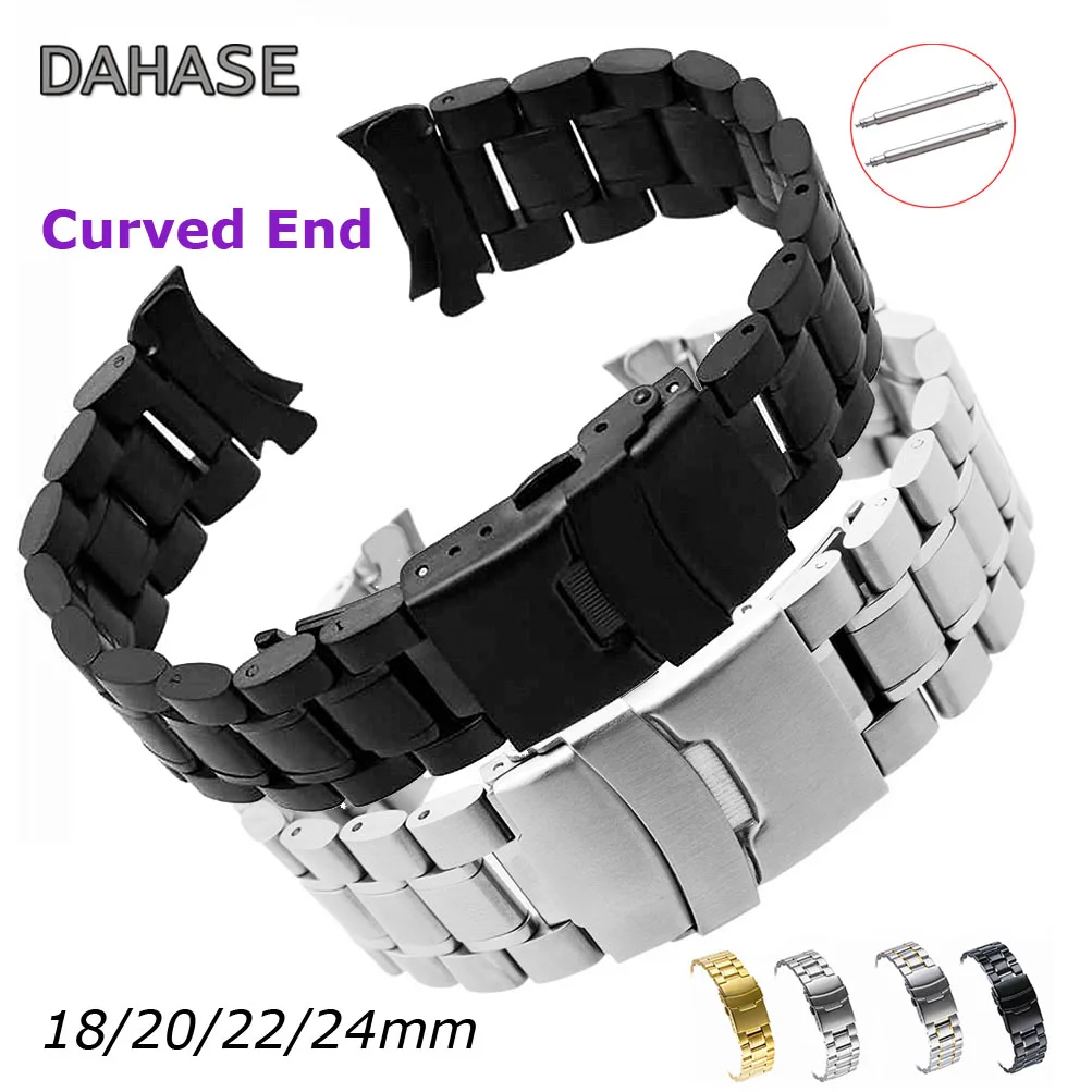 

Watch Band 18mm 20mm 22mm 24mm Replacement Curved End Watch Strap Double Lock Buckle Wrist Bracelet Stainless Steel Wristband