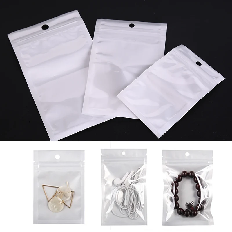 100PCS Translucent Jewelry Bead Packaging Bag 3 Sizes Gift Holder Jewelry Zipper Storage Bag