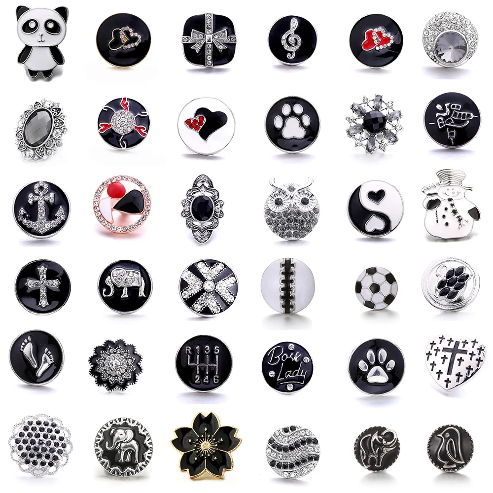 New 5pcs/Lot Fashion Black Snap Jewelry Rhinestone Flower 18mm Snap Buttons Jewelry Fit 18mm 18mm Leather Snap Button Bracelet