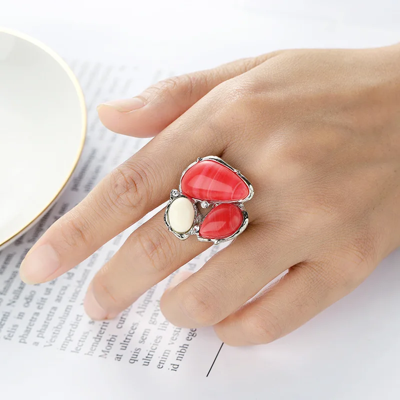 Vintage Antique Natural Stone Ring Fashion Silver Color Jewelry Finger Ring For Women Wedding Anniversary Rings 6-10