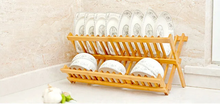 

Bamboo Dish Rack kitchen Utensils shelf storage drain rack