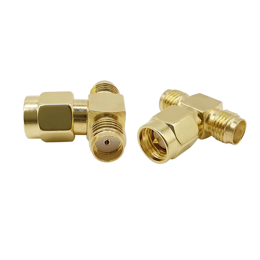 1Pcs Gold-Plated T Type SMA Splitter RF Coaxial Antenna Connector SMA Male Plug to Dual (Two) 2 SMA Female Jack 3 Way Converter