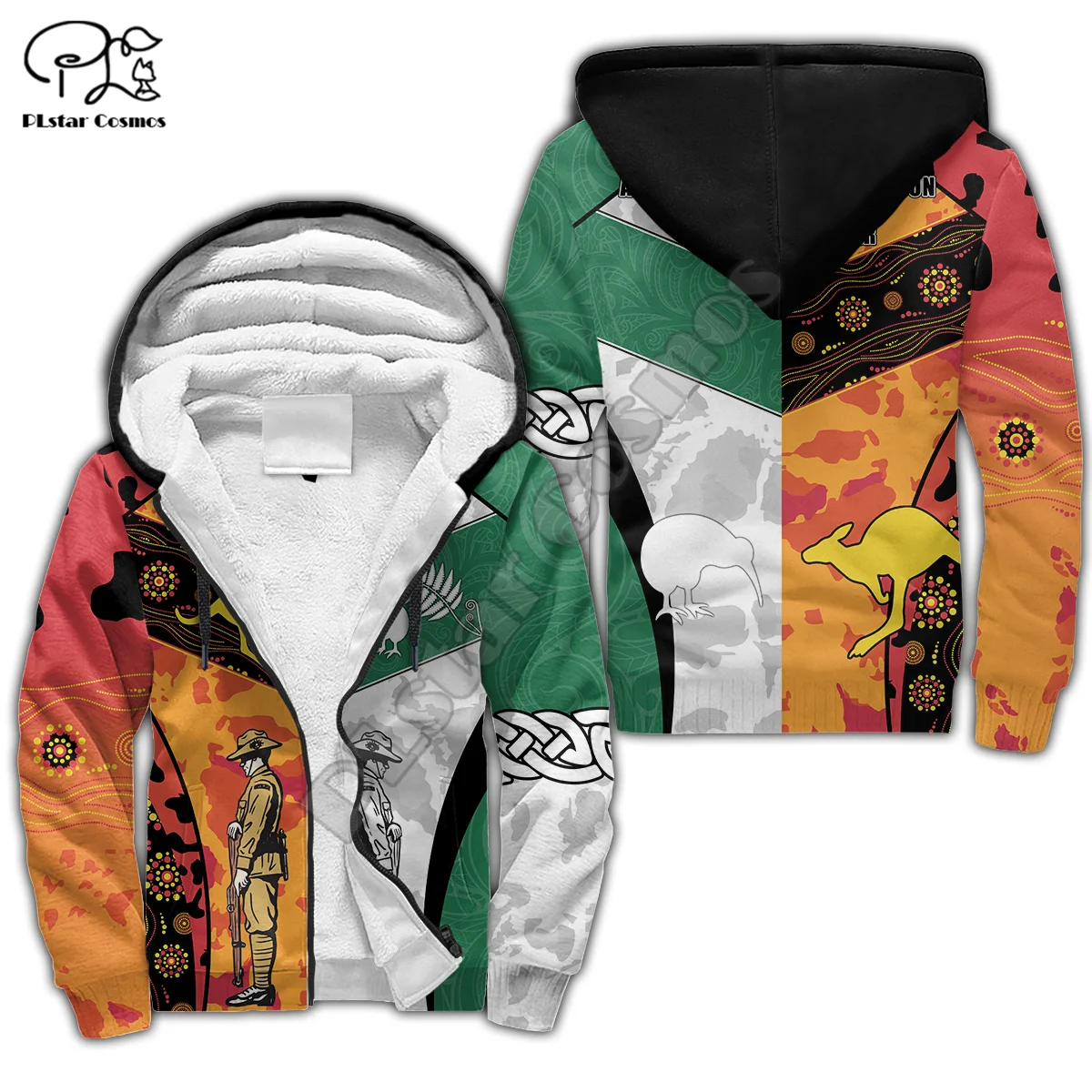 PLstar Cosmos Aboriginal Australia Anzac 3D Printed Winter Clothing Casual Warm Hood Thick Coat Zipper Man Fleece Hoodies Jacket