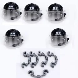 Hong Kong Police Riot Helmet Handcuffs MOC Police Swat Military Weapon Playmobil City Figures Parts Building Blocks Mini Toys