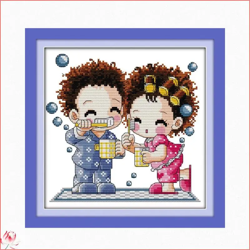 Couples To Brush Your teeth Pattern Cross Stitch Kit DIY Embroidery Set 14 11CT Needlework Sewing Kit Home Decoration Paintings