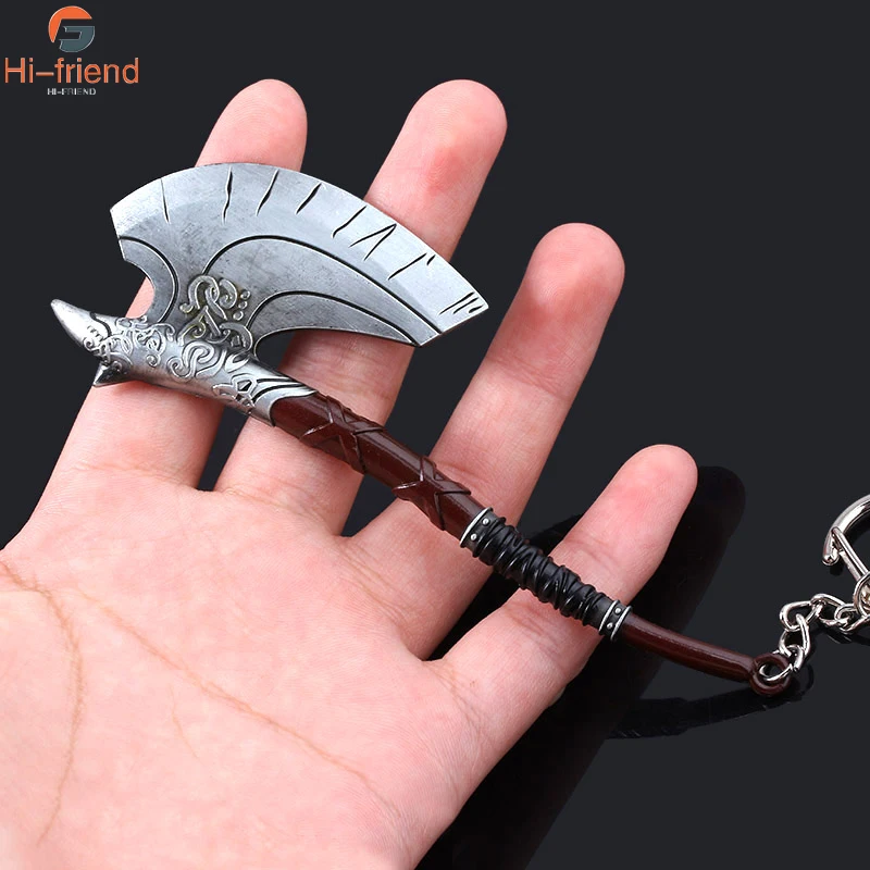 God of War Kratos Axe Game Keychain Metal Weapon Model Pendant Key Chain Car Motorcycle Jewelry Accessories Gift