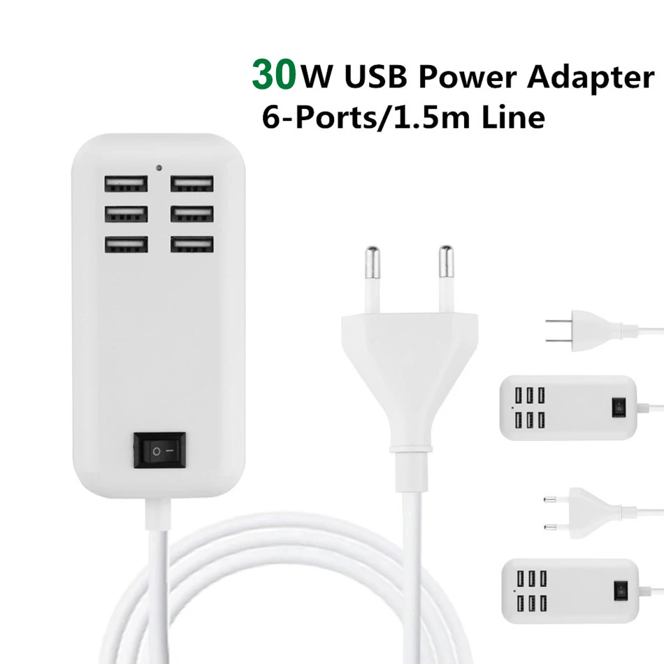 EU/US 4A/3A Plug Wall Dock Fast Charging Extension Power Adapter for iPhone 12 11 X Huawei Phone Tablet USB Charger HUB 6 Ports