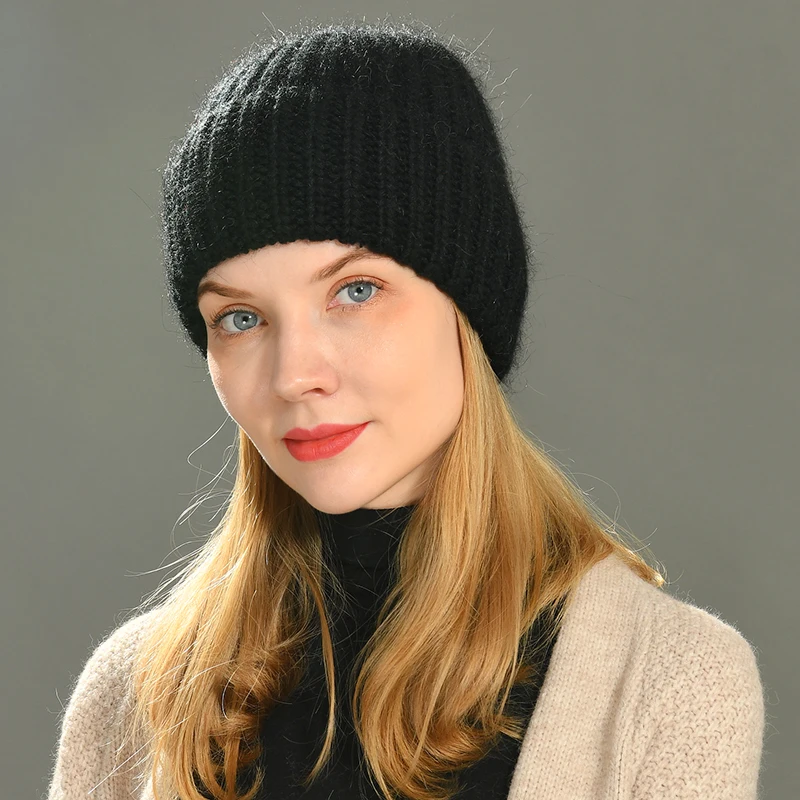 Women Winter Hats Stretchy Casual Woman Bonnet Pure Color Hats For Girls Baggy Long Hats Ribbed Cashmere Knitted Brimless Beanie