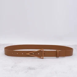Fashion color triangle buckle shape cowhide belt women's leather trouser belt light brown dress decorative soft belt