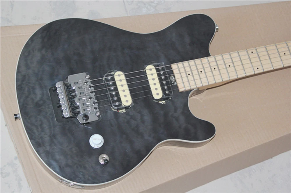 6 Strings Black Electric Guitar with Tremolo Bridge,Maple Fretboard,Humbuckers Pickups,Customizable