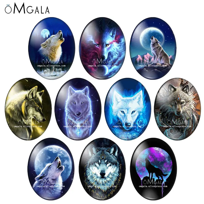 

Fashion Steampunk Wolf Art Paintings 10pcs 13x18mm/18x25mm/30x40mm Oval photo glass cabochon demo flat back Making findings