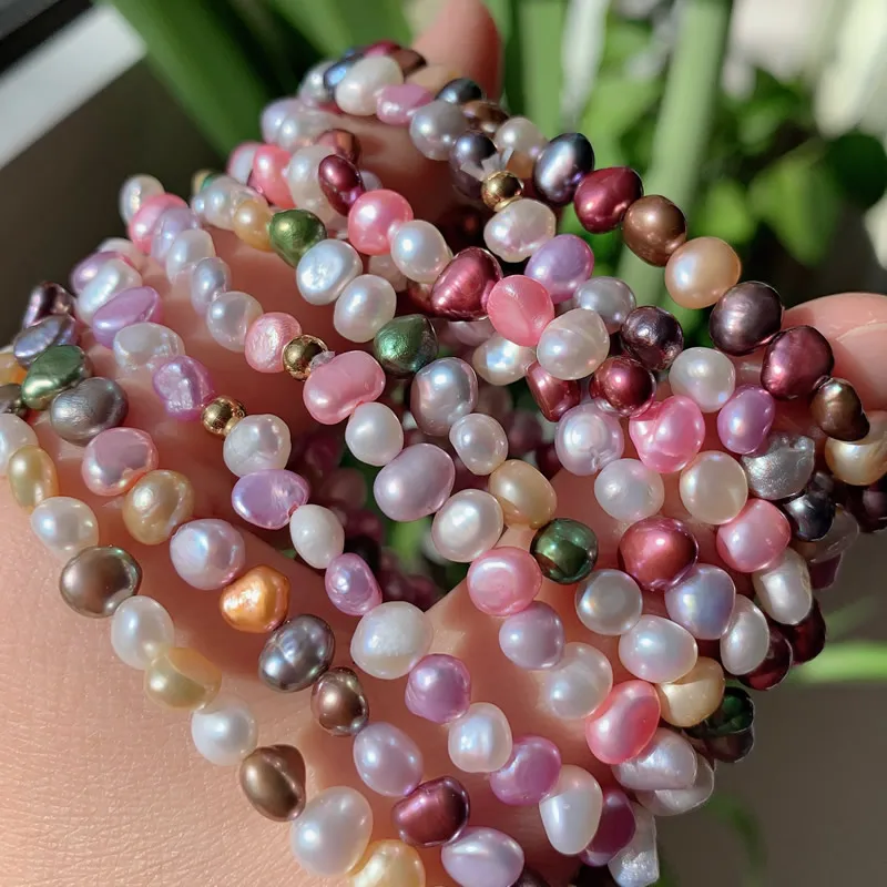 Colorful Natural Freshwater Pearl Bracelets for Women Jewelry Irregular Baroque Pearl Beaded Strand Elastic Bracelets Wedding