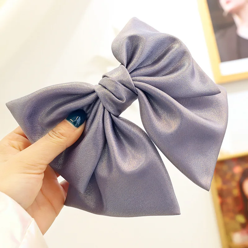 Spring New Bright Silk Cloth Barrette Bow For Woman Girls Hair Accessories Back Head Ponytail Hairpin Lady Headdress Spring Clip