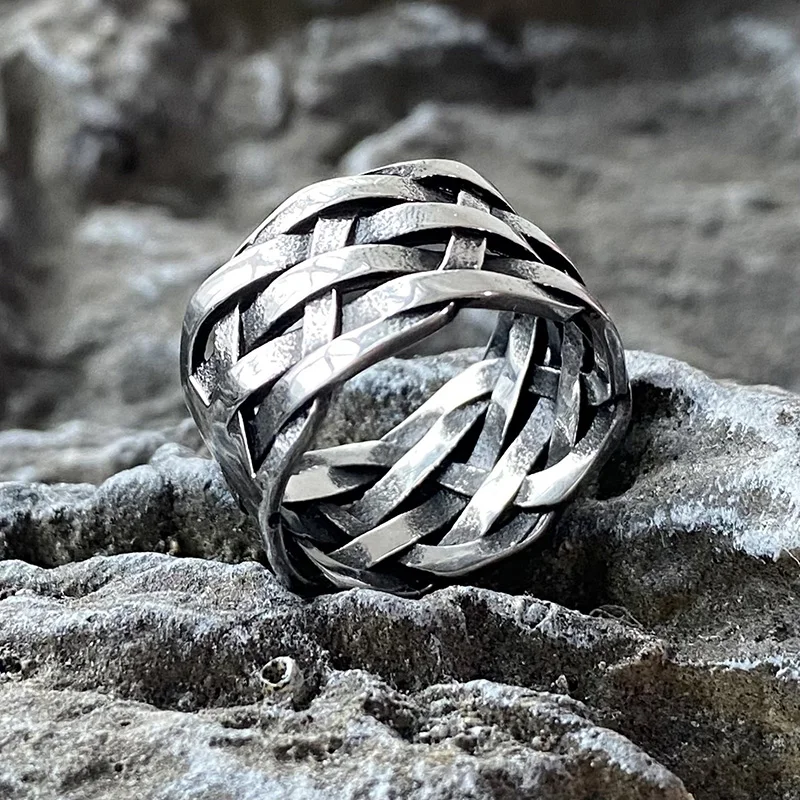 Weave Knot Viking Stainless Steel Ring Nordic For Men Gift Retro Womens Jewelry Vintage Fashion Metal Steel  Geometric Wholesale