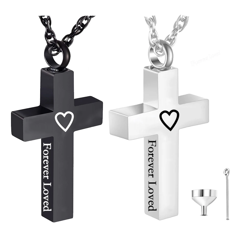 Stainless steel cross urn necklace heart cremation jewelry for ashes keepsake pendant men and women ash holder