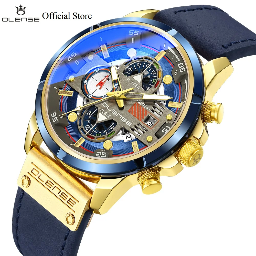 

OLENSE Men Military Sport Wrist Watch Blue Quartz Steel Waterproof Chronograph Male Clock Date Luminous Hands Wristwatches 9002m