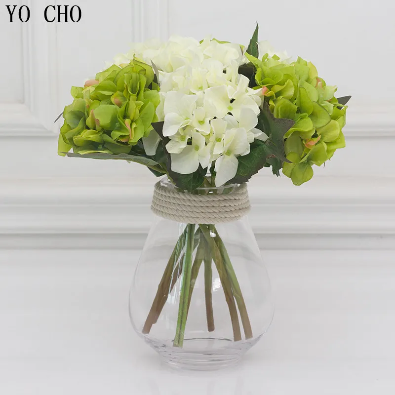 YO CHO Artificial Hydrangea Flowers Branch Silk Fake Flowers Home Garden  Christmas  Wedding Door  Home Decor  Fabric Hydrangeas