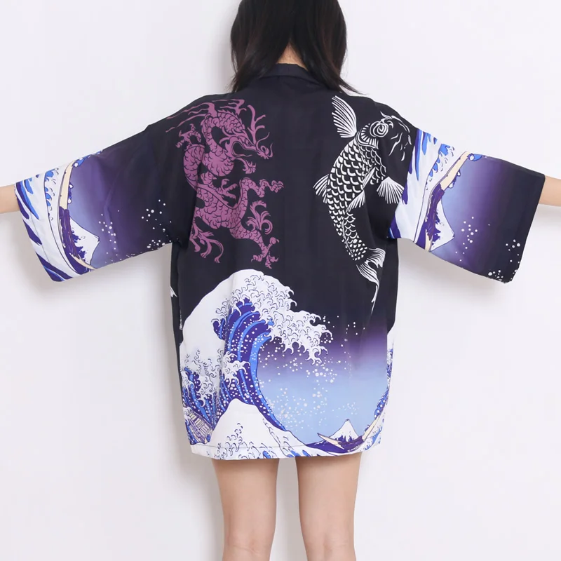 

New Style Crap Print Janpanese Kimono Harajuku Shirt Tops Casual Kimonos Yukata Femme Kimono Cosplay Beach Coat Asian Clothes