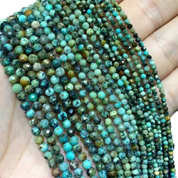Fine 100% Natural Stone African Turquoise Faceted Gemstone Round Spacer Beads For Jewelry Making DIY Bracelet Necklace 2/3/4MM
