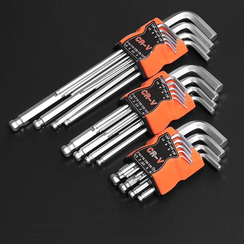 

9PCS Hex Wrench Set Double-End L Type Allen Key Hexagon Flat Ball Torx Star Head Spanner Hex Key Set Screwdriver Hand Tools