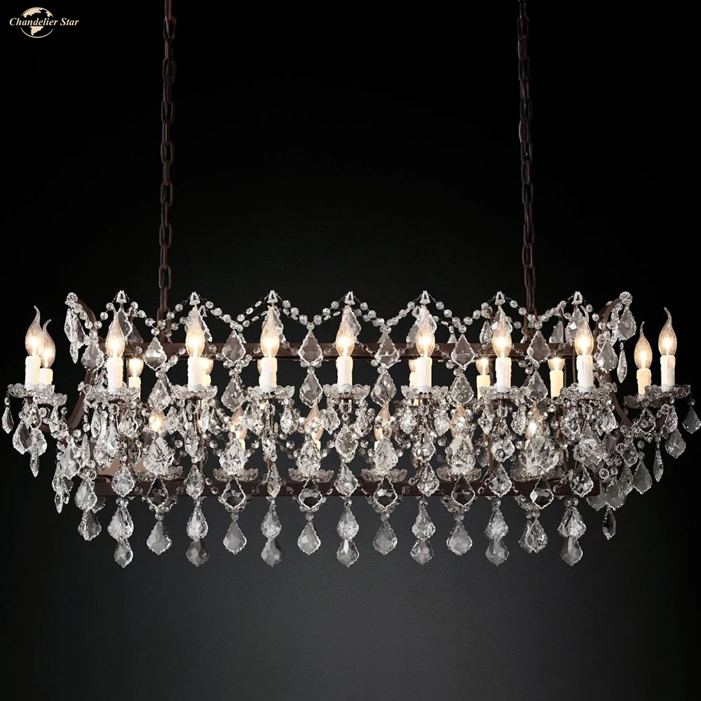 

Rectangular LED Chandeliers 19th C. Rococo Iron & Crystal Chandelier Lustre Dining Room Kitchen Island Pendant Light Fixture