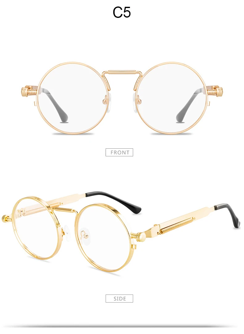 Metall Steampunk Sonnenbrille Männer Frauen Mode Runde Brille Marke Design Vintage Sonnenbrille Hohe Qualität UV400 Brillen – Detail 11