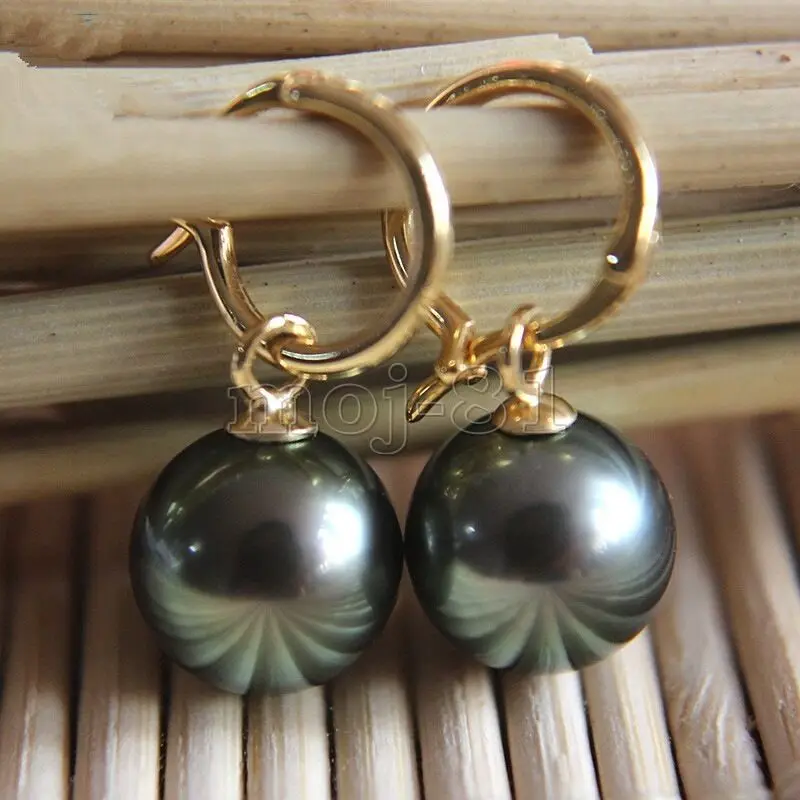 Natural 14mm Black South Sea Shell Pearl Earring