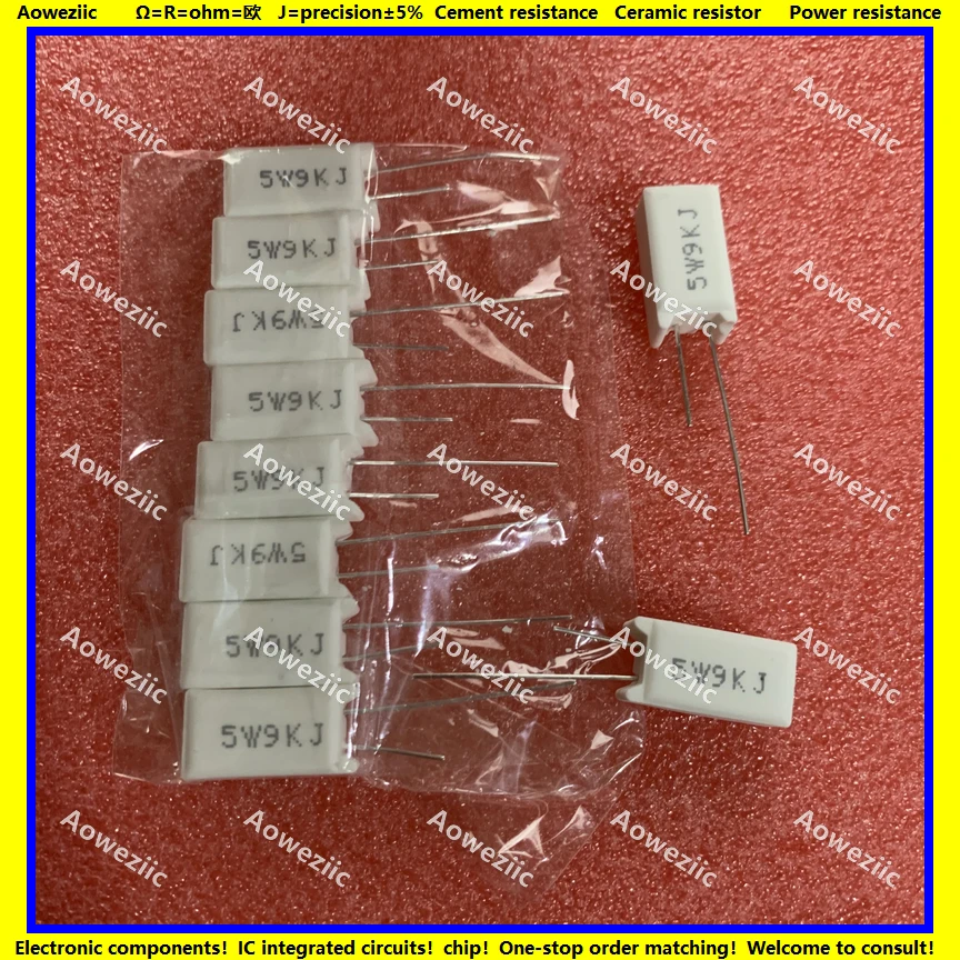 10 قطعة RX27-5 الرأسي الاسمنت المقاومة 5W 9K أوم 9KR 9KRJ 5W9KJ 9000R 9000OHM السيراميك المقاومة الدقة 5%