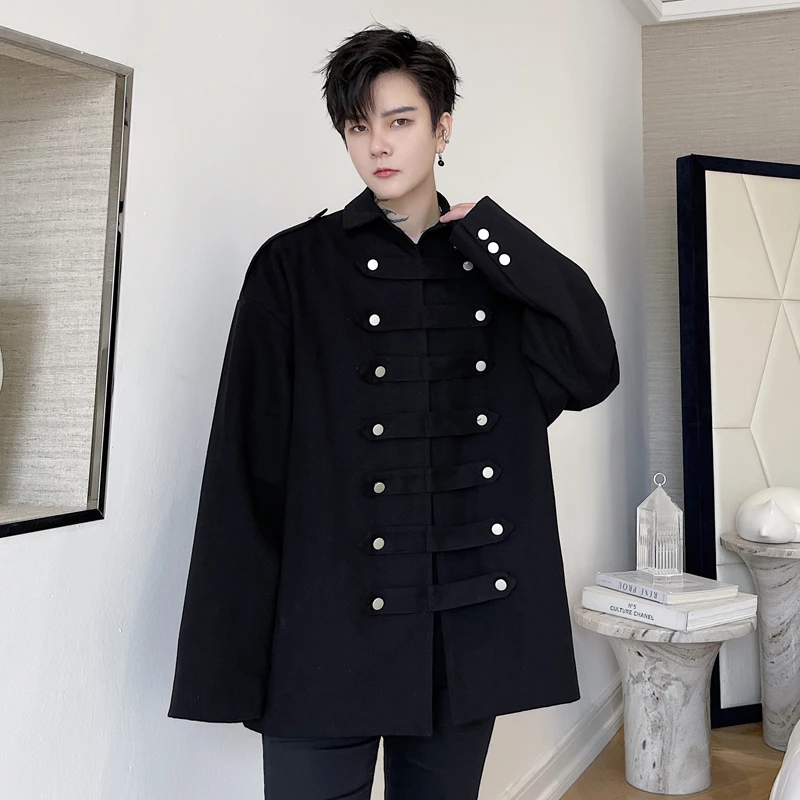 

Men's Casual Jacket Work Coat Autumn Dress Personalized Double Row Button Decoration Loose Hairdresser Youth Trend