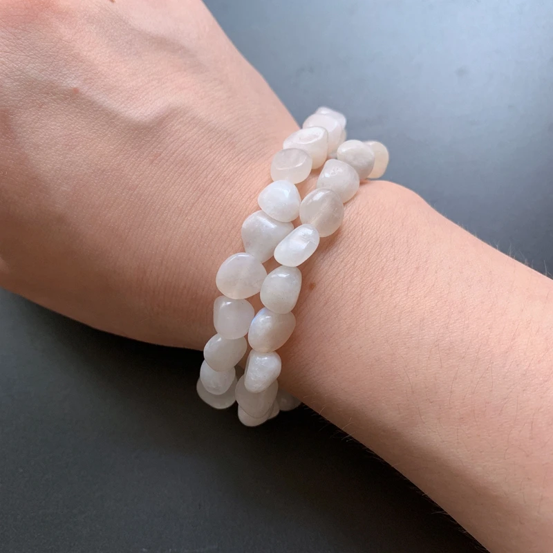 Handmade Moon Stone Bracelet Natural Tumbled Stone White Moonstone Strand Bracelet Spiritual Healing Beads Jewelry Dropship