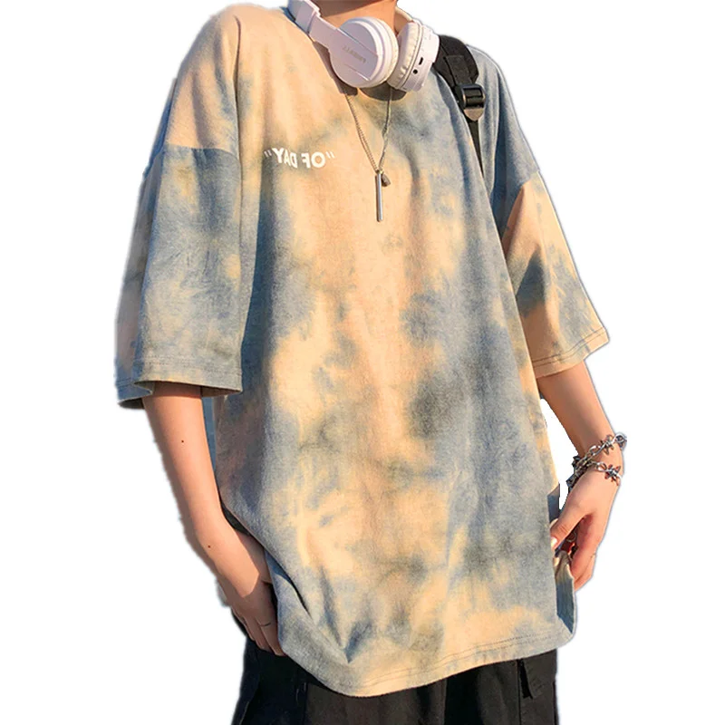 BF Style Tie Dye Printed Short Sleeve Oversized Tshirt Women Street Fashion Casual Loose Tee Shirt Harajuku Summer Tops