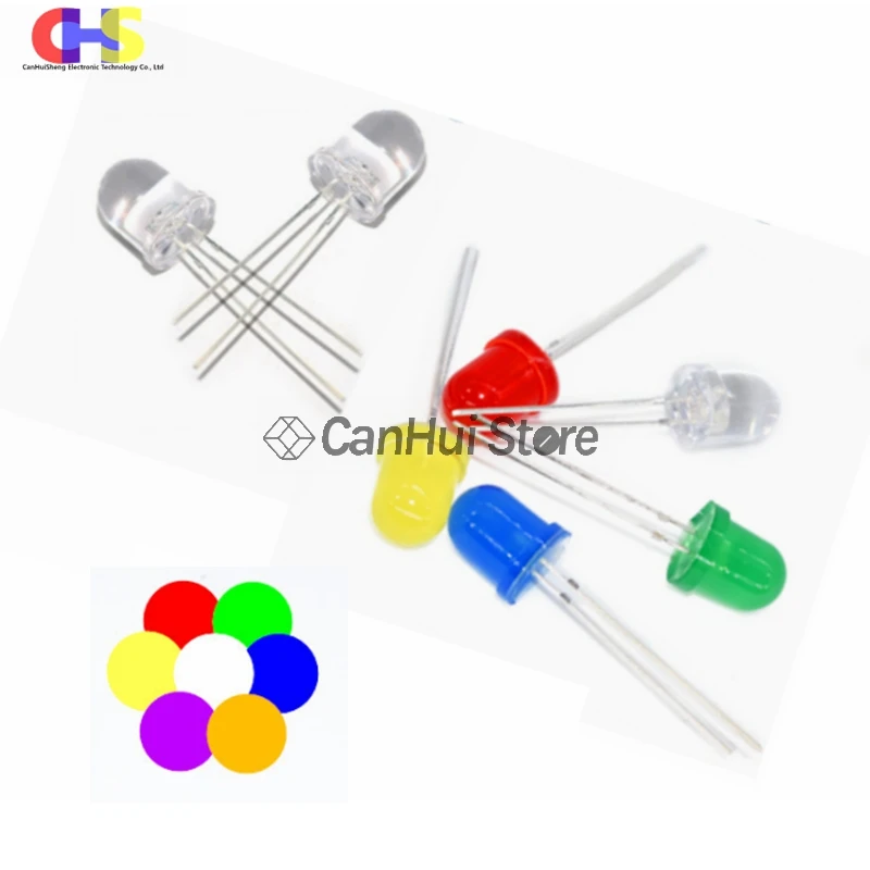 10PCS 10MM Round Light Emitting LED Red Yellow Green Blue White Orange Pink Purple RGB Colorful flash F10 light emitting diode