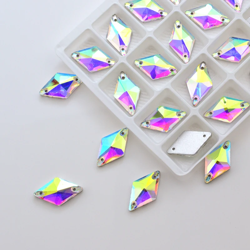 13X18mm28pcs Rhombus Sew On Rhinestone Glass Crystal Flatback Sewing Strass Wedding dress Clear/Crystal AB/Champagne accessories