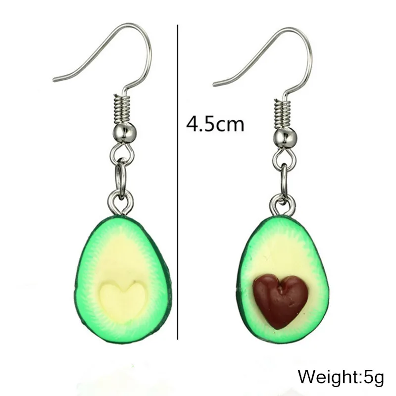 Simple Handmade Cartoon Fruit Earrings Three-Dimensional Environmental Clay Heart-Shaped Avocado Hanging Jewelry