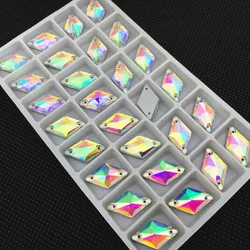 28pcs/bag Rhombus 11x19mm Sew On Rhinestone Glass Crystal Flatback Sewing Strass Sew On Stone Wedding dress Crystal AB Color