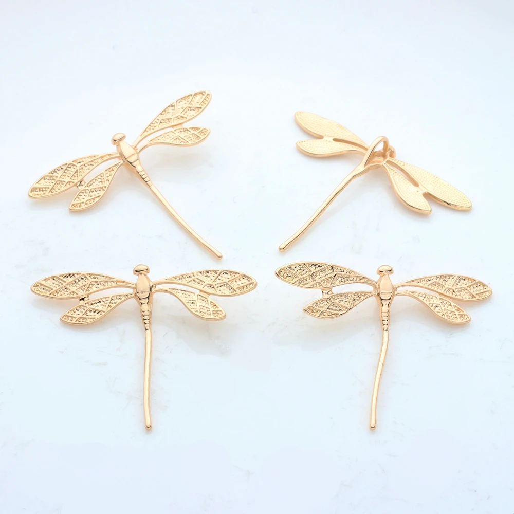 High Quality Copper Metal  Real  Plated Dragonfly Charms 2PCS For DIY Jewelry Findings Making Accessories