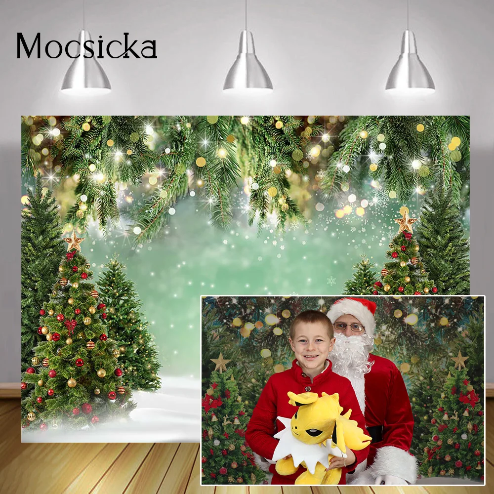 

Christmas PineTree Wonderland Backdrop Bokeh Winter Snowfield Birthday Portrait Photography Background Birthday Party Decoration