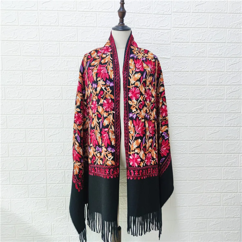 2021 New Embroidery Flower Shawl Scarf Women Cashmere Pashmina Warm Tassels Scarves Female Thick Travel Blanket Bufanda Mujer