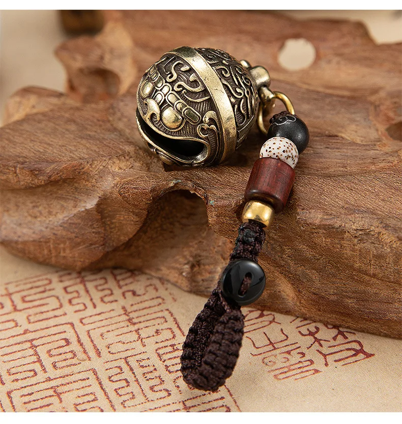 Brass Gourmet Bell Keychain Facebook Golden Toad Dragon Head Key Chain Pure Copper Keychain Bell Braided Rope Pendant DIY Pet