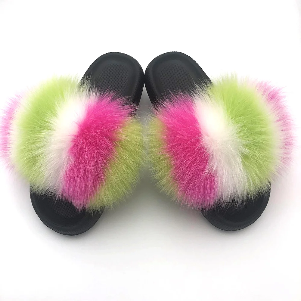 Fur Slides For Women Fluffy House Slippers Flip Flops Women Shoes Wholesale Big Size 44 45 Luxury Real Fox Fur Platform Slippers