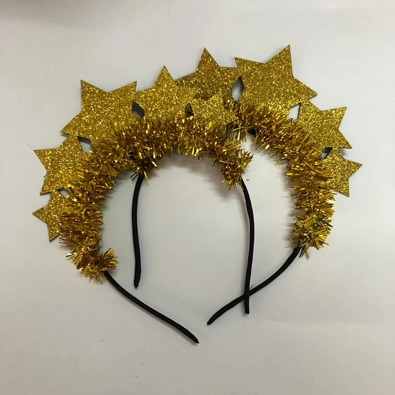 New Year Hair Hoop Star Glitter Tinsel Headdress New Year Christmas Party Headbands for Creative Photo Props